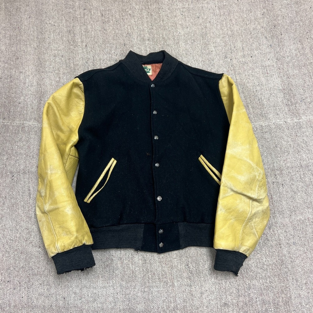 Vintage Maple Varisty Jacket Mens 40 Black 1950s Leather